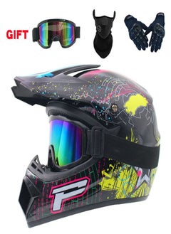 VarietyVoyageD 4-Piece Full Face Racing Motorcycle Helmet Kit Protective Gear Motorcycle Helmets Street Bike Racing Moto Helmet Cartoon Car Helmet Electric Car Helmet Suitable For Young Boys And Girls ﻿  - Image 1