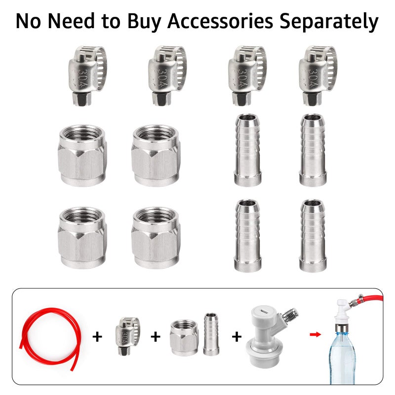 MRbrew ã€2 Pairsã€‘MRbrew Ball Lock Disconnect Set, Home Brew Ball Lock Keg Fittings with MFL Thread Swivel Nuts, Corny Keg Fittings with Stainless Steel 5/16'' Gas & 1/4'' Liquid Barbs & Extra 4 Hose Clamps - Image 3