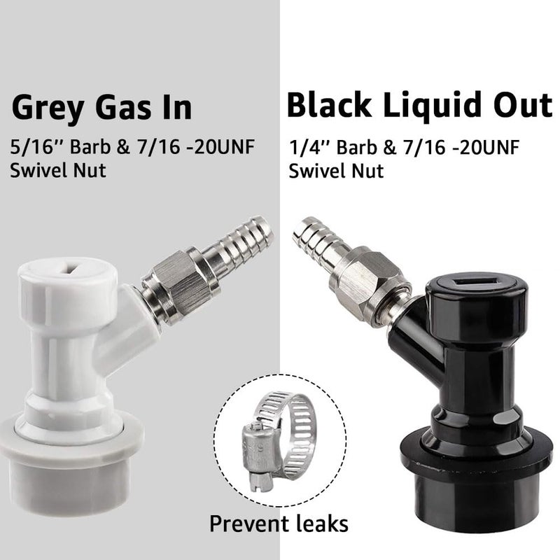 MRbrew ã€2 Pairsã€‘MRbrew Ball Lock Disconnect Set, Home Brew Ball Lock Keg Fittings with MFL Thread Swivel Nuts, Corny Keg Fittings with Stainless Steel 5/16'' Gas & 1/4'' Liquid Barbs & Extra 4 Hose Clamps - Image 2