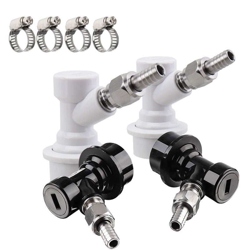 MRbrew ã€2 Pairsã€‘MRbrew Ball Lock Disconnect Set, Home Brew Ball Lock Keg Fittings with MFL Thread Swivel Nuts, Corny Keg Fittings with Stainless Steel 5/16'' Gas & 1/4'' Liquid Barbs & Extra 4 Hose Clamps - Image 1