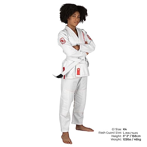 Sanabul Future Legends BJJ Gi for Kids Jiu Jitsu Gi Kimono for Children Youth Preshrunk Fabric & BJJ White Belt Included - White/Red, K0 - Image 3