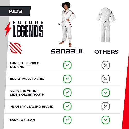 Sanabul Future Legends BJJ Gi for Kids Jiu Jitsu Gi Kimono for Children Youth Preshrunk Fabric & BJJ White Belt Included - White/Red, K0 - Image 5