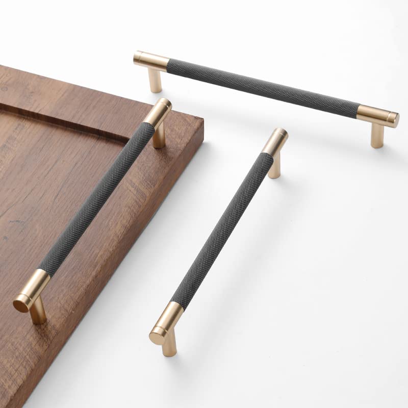 Westablize 24 Pack 7 1/2 Inch 192mm Bar Cabinet Pulls Gold and Grey Knurled Handles for Brushed Gold Drawer Pulls Cupboard Aluminum Handles - Image 1