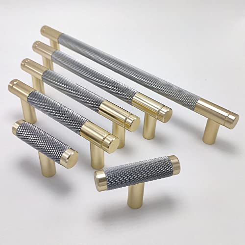 Westablize 24 Pack 7 1/2 Inch 192mm Bar Cabinet Pulls Gold and Grey Knurled Handles for Brushed Gold Drawer Pulls Cupboard Aluminum Handles - Image 2