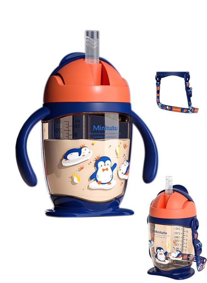 300ml Sippy Cup for Baby from 12 Months, Weighted Straw Non Spill Bottle Bottle for Toddler, With Handle and Wrap,Baby Bottle, BPA-free and Durable