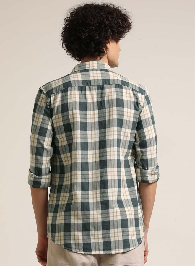 بوشيرت قميص مطبع بنمط مربعات وياقة سبريد - Image 3