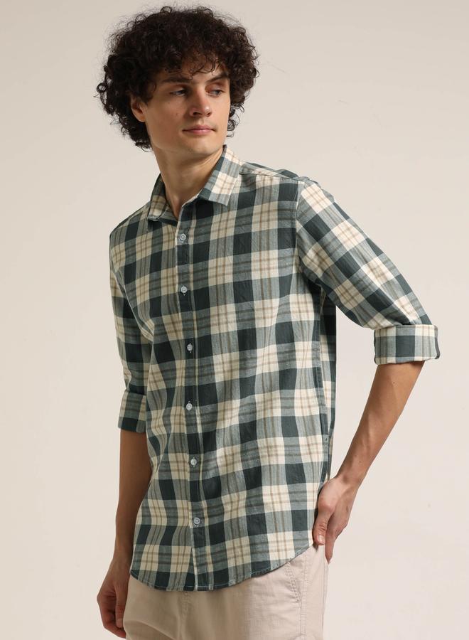 بوشيرت قميص مطبع بنمط مربعات وياقة سبريد - Image 2