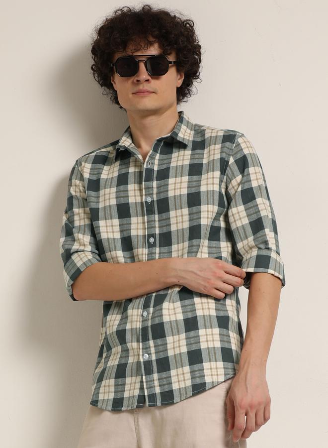 بوشيرت قميص مطبع بنمط مربعات وياقة سبريد - Image 1