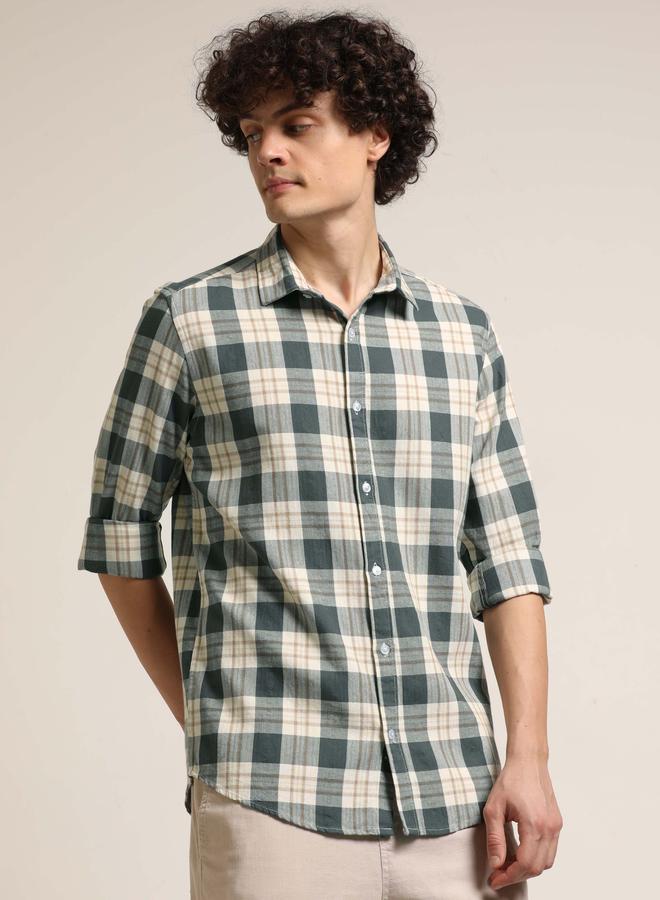 بوشيرت قميص مطبع بنمط مربعات وياقة سبريد - Image 5