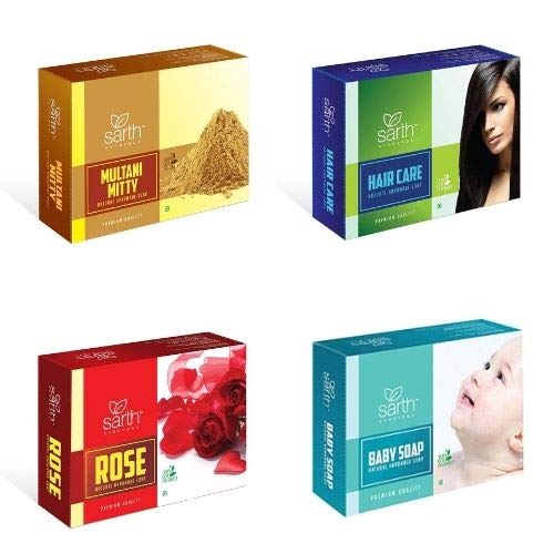 SARTH AYURVEDA Sarth Ayurveda Herbal Soap combo pack of Rose Soap Multani Mitti Soap Baby Soap Hair Care soap 4 100g Natural Body and Hair Soaps - Image 1