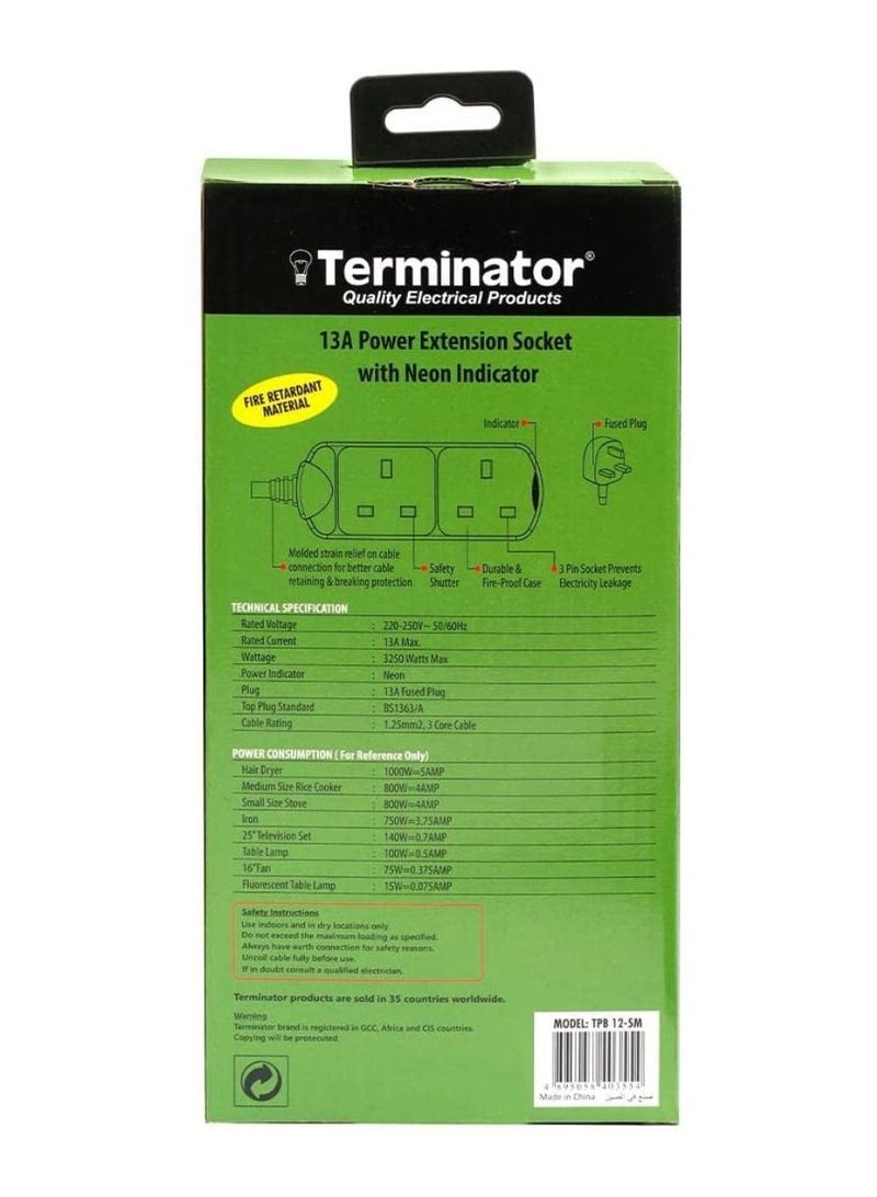 Terminator 2 way UK Socket Power Extension TPB 12 2 WAY 3M  - Image 3