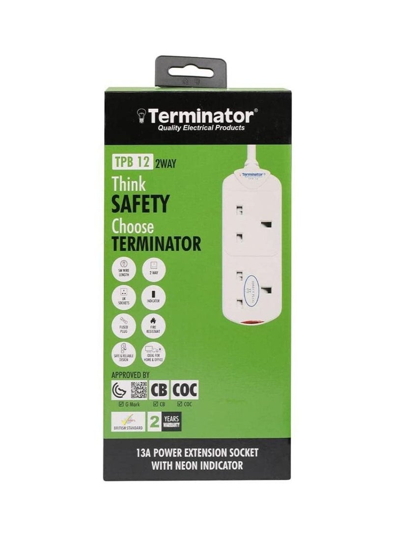 Terminator 2 way UK Socket Power Extension TPB 12 2 WAY 3M  - Image 2