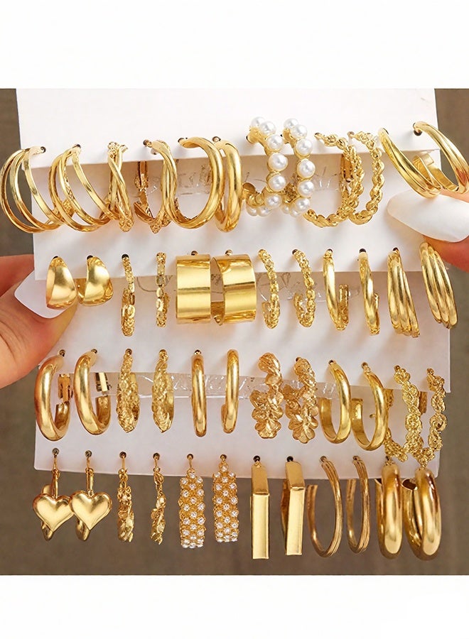 هابي دي أقراط ذهبية بحلقات للفتيات والنساء، مجموعات من أقراط حلقات كبيرة وصغيرة متشابكة، أقراط للنساء متعددة المجموعة، مجوهرات أقراط أنيقة وعصرية لحفلة عيد الميلاد - Image 2