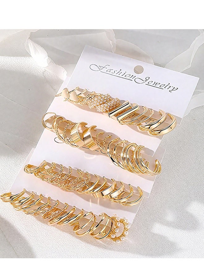 هابي دي أقراط ذهبية بحلقات للفتيات والنساء، مجموعات من أقراط حلقات كبيرة وصغيرة متشابكة، أقراط للنساء متعددة المجموعة، مجوهرات أقراط أنيقة وعصرية لحفلة عيد الميلاد - Image 4