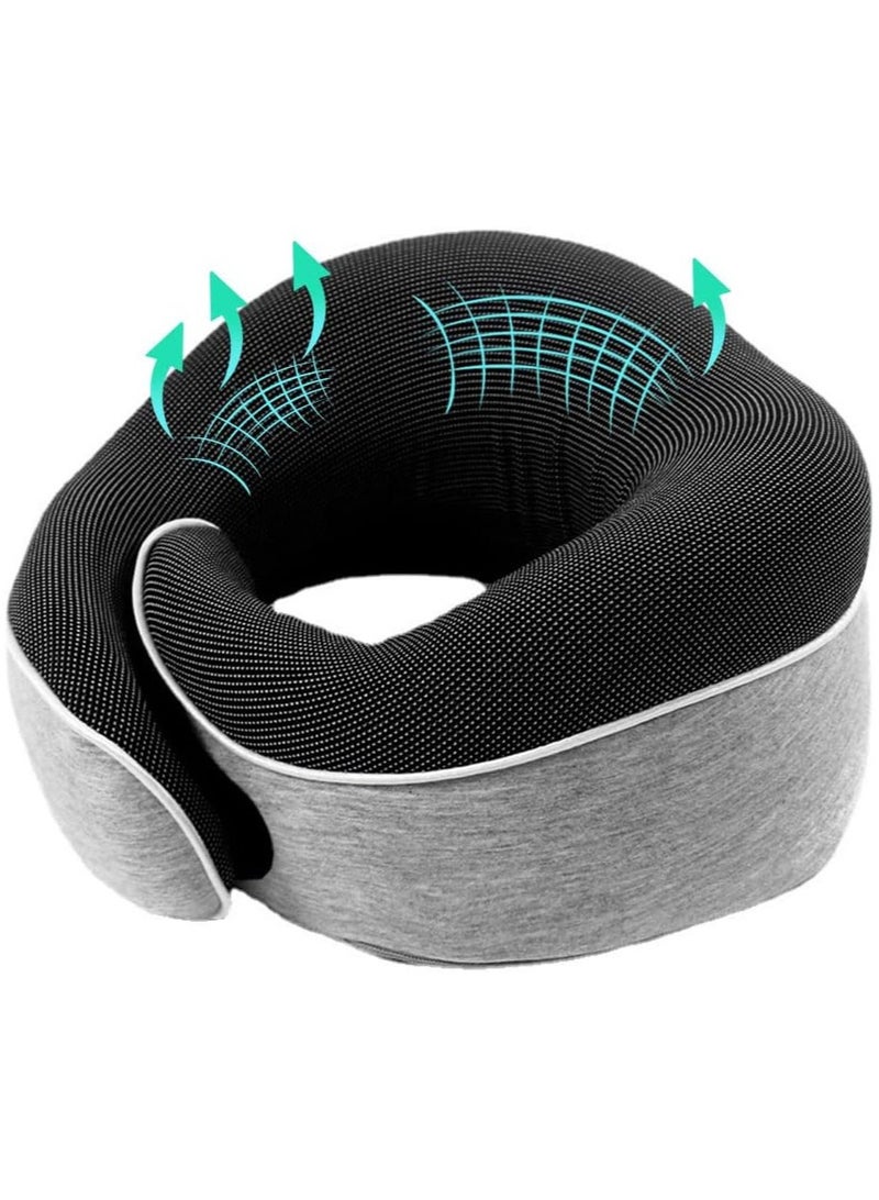 TOMSHOO Travel Neck Pillow 100% Pure Memory Foam Neck Pillow,Pillows for Sleeping,Car and Airplane Travel Essentials,Travel Kit with Luxury Mesh Bag (Grey) - Image 2
