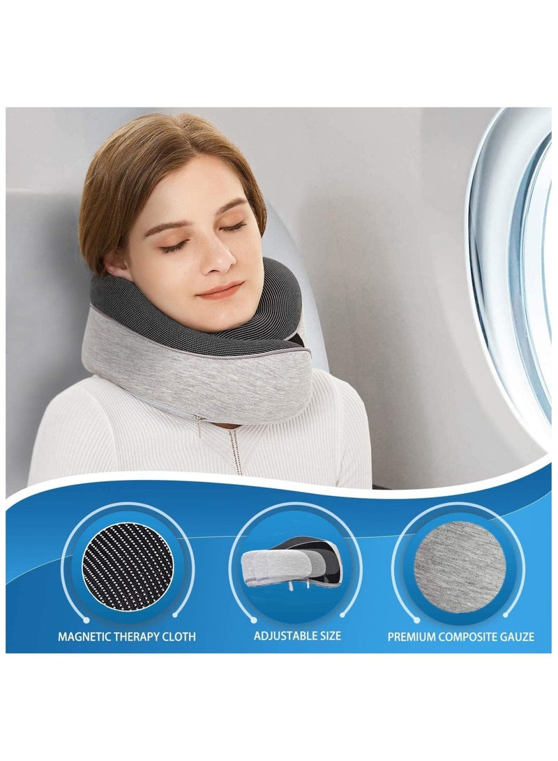 TOMSHOO Travel Neck Pillow 100% Pure Memory Foam Neck Pillow,Pillows for Sleeping,Car and Airplane Travel Essentials,Travel Kit with Luxury Mesh Bag (Grey) - Image 5