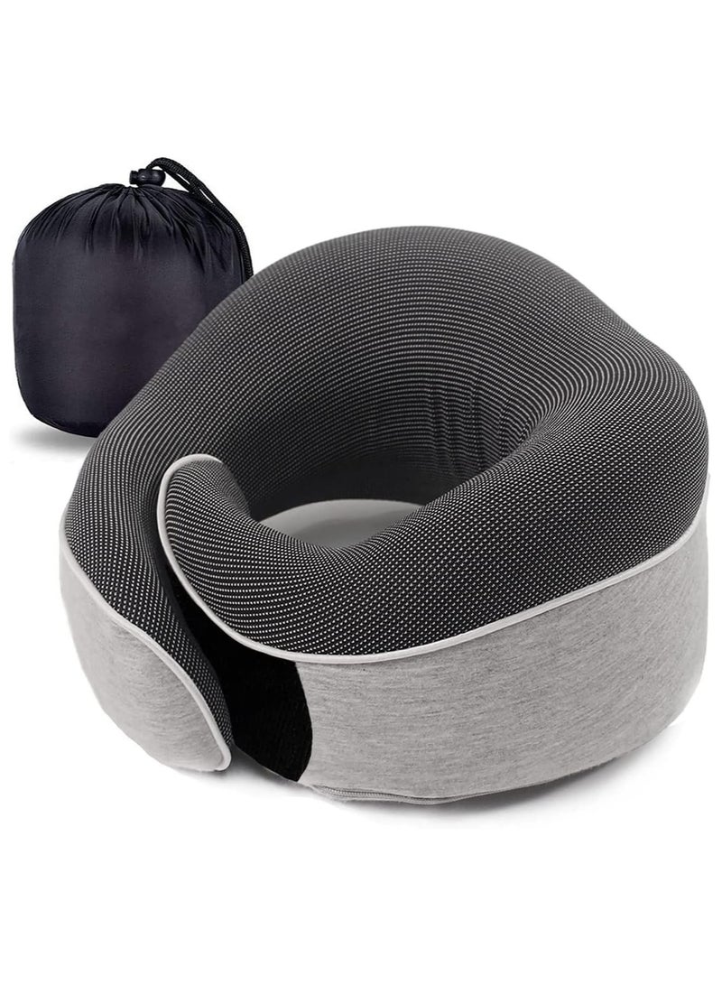 TOMSHOO Travel Neck Pillow 100% Pure Memory Foam Neck Pillow,Pillows for Sleeping,Car and Airplane Travel Essentials,Travel Kit with Luxury Mesh Bag (Grey) - Image 1