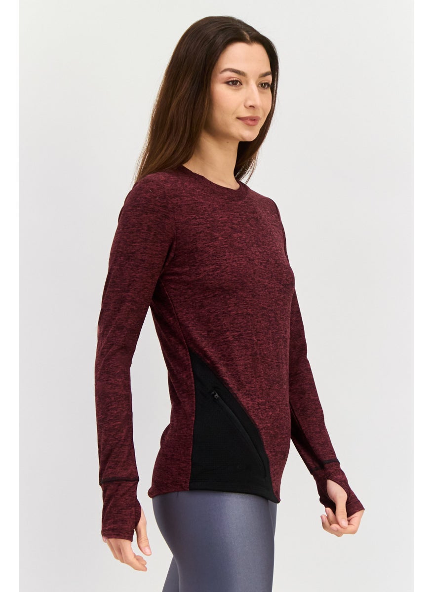 NINE WEST Women Sportswear Fit Heather Training Top, Maroon  - Image 4