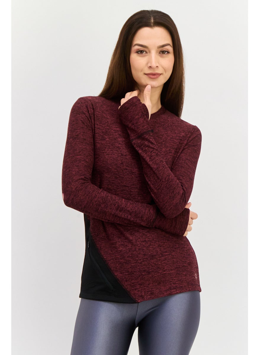 NINE WEST Women Sportswear Fit Heather Training Top, Maroon  - Image 1