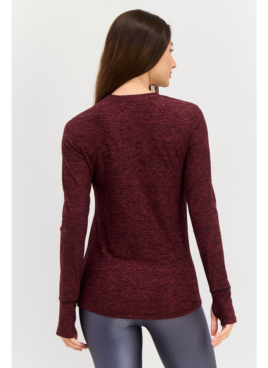 NINE WEST Women Sportswear Fit Heather Training Top, Maroon  - Image 2