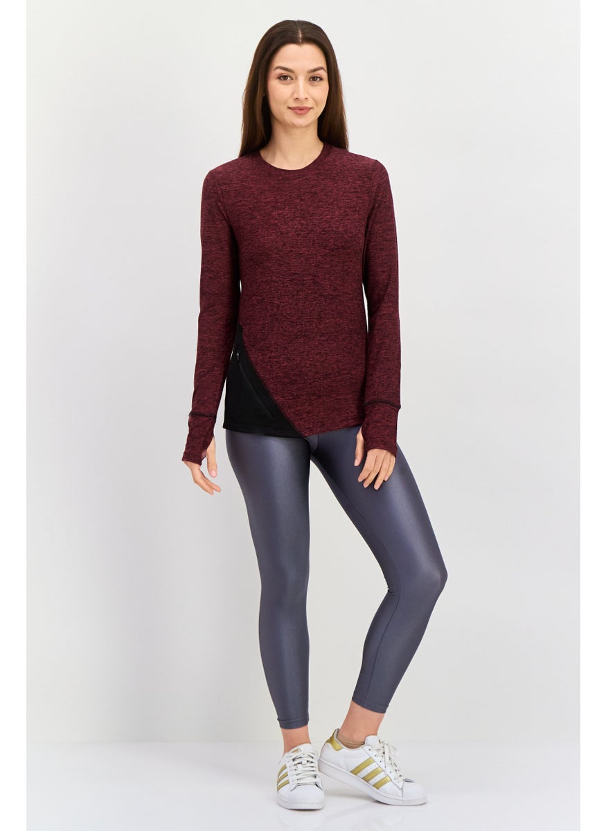 NINE WEST Women Sportswear Fit Heather Training Top, Maroon  - Image 3