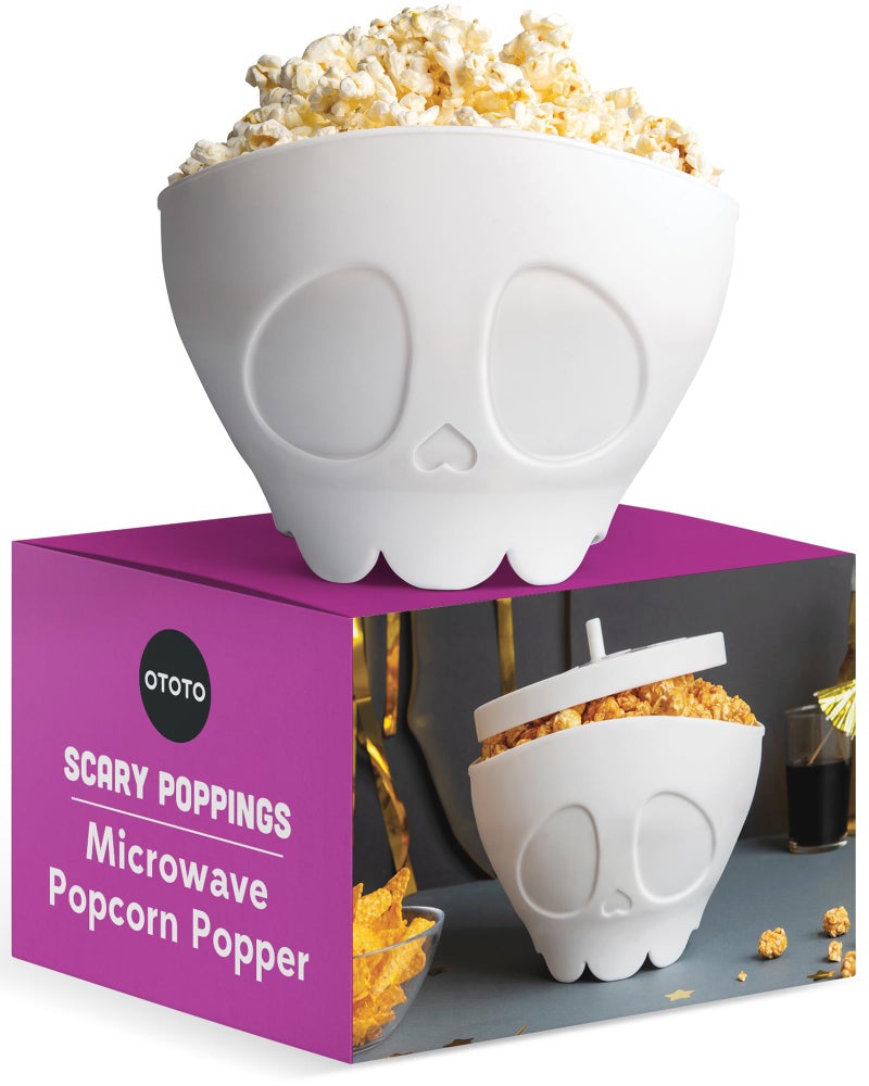 OTOTO New Scary Poppings Microwave Popcorn Popper  Gothic Popcorn Microwave Popper Silicone Microwave Popcorn Collapsible Bowl Popcorn Bowls Halloween Goth Accessories Goth Gifts White