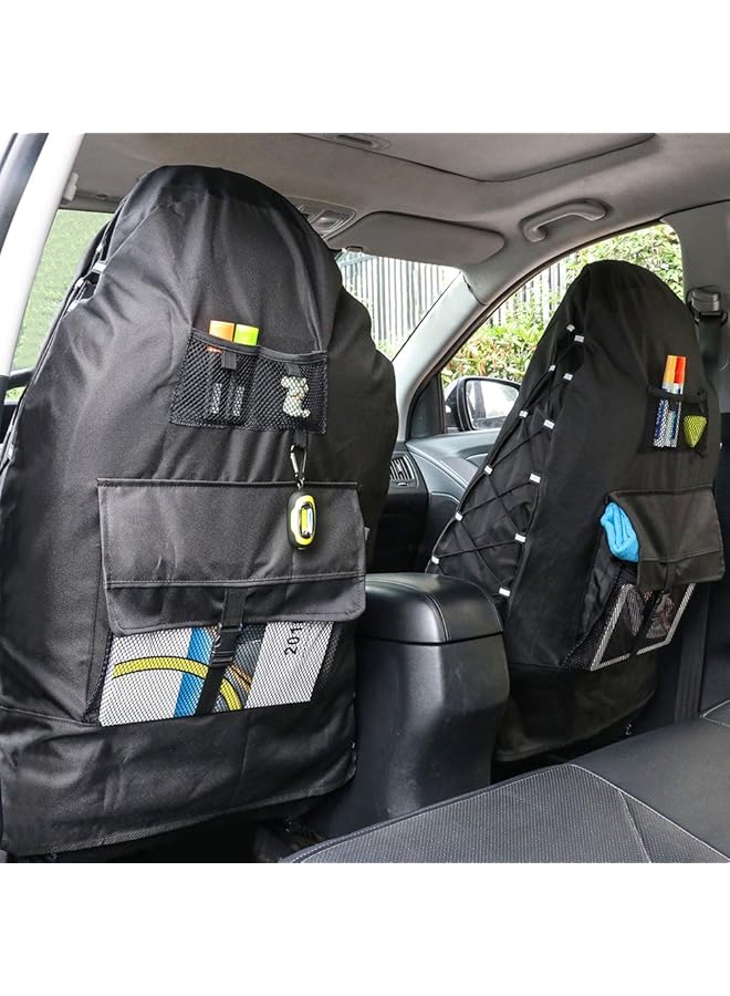 Tirol Waterproof Front Seat Covers High Back Front Seat Cover Universal Black Seat Protectors With Multi-Pockets Organizer For Storage (Pack Of 2) - Image 3