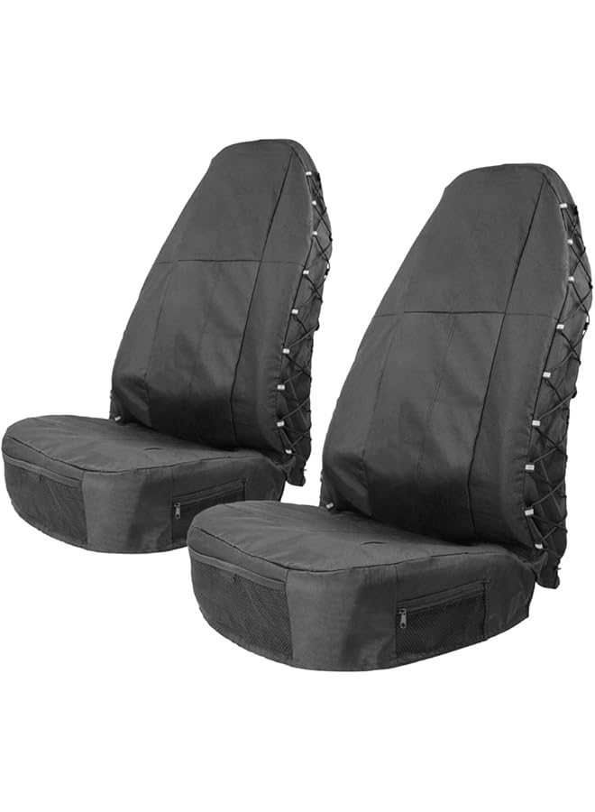 Tirol Waterproof Front Seat Covers High Back Front Seat Cover Universal Black Seat Protectors With Multi-Pockets Organizer For Storage (Pack Of 2) - Image 1