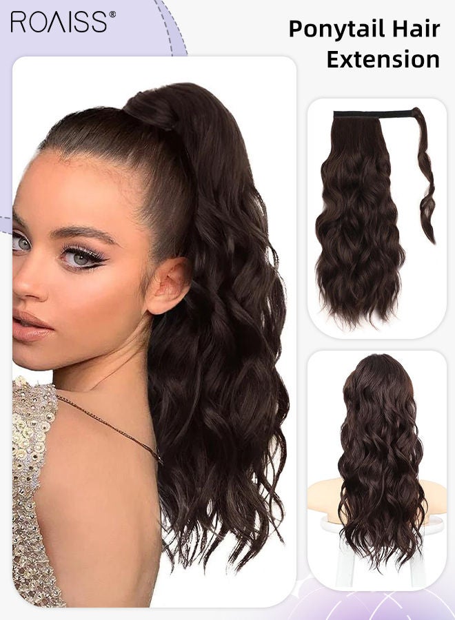 رويس وصلة إطالة شعر ذيل حصان مموجة، شعر ذيل حصان مستعار طبيعي مع لصق سحري ملتف حوله، قطعة شعر صناعية للنساء والفتيات، تسريحة شعر ناعمة للاستخدام اليومي، 50 سم (20 بوصة) - لون الشوكولاته البني - Image 1