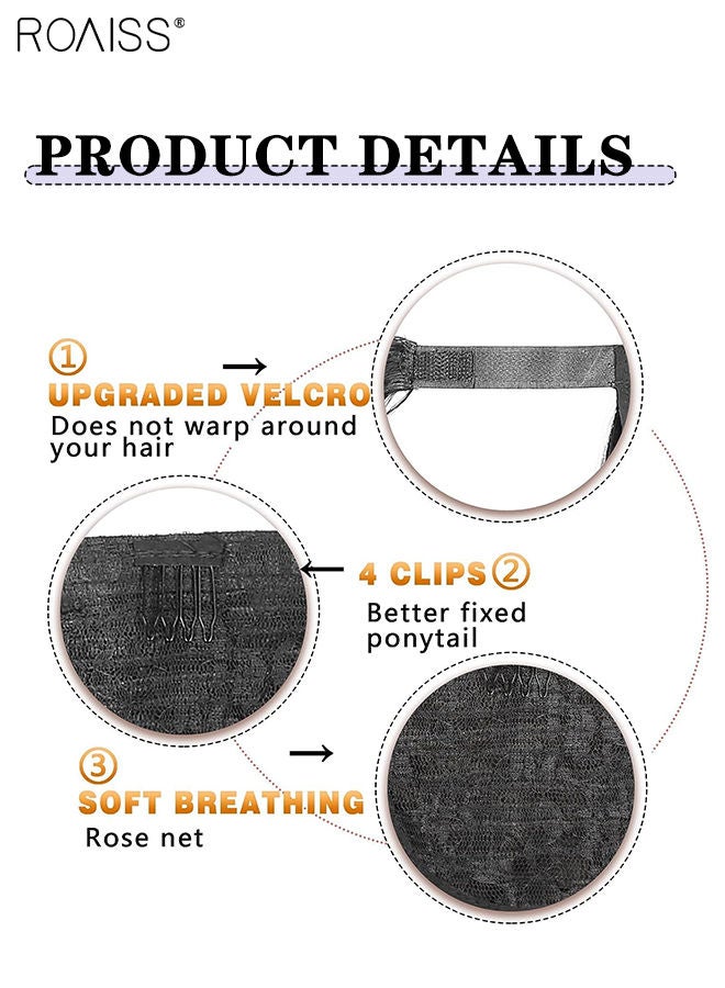 رويس وصلة إطالة شعر ذيل حصان مموجة، شعر ذيل حصان مستعار طبيعي مع لصق سحري ملتف حوله، قطعة شعر صناعية للنساء والفتيات، تسريحة شعر ناعمة للاستخدام اليومي، 50 سم (20 بوصة) - لون الشوكولاته البني - Image 4