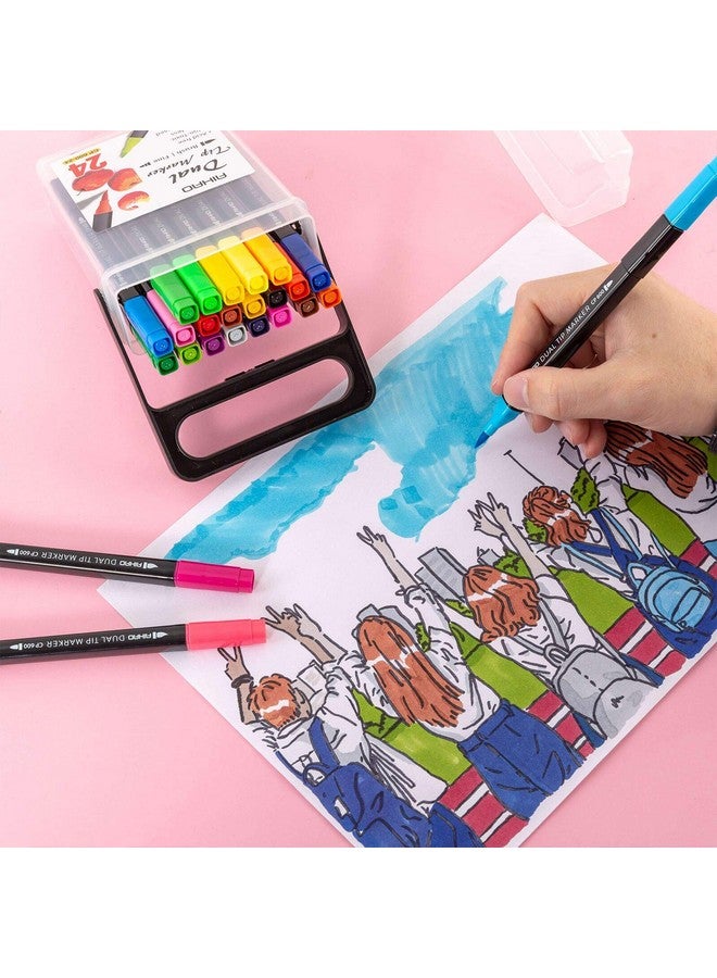 أيهاو أقلام تحديد للأطفال قابلة للغسل مع صندوق قابل للحمل، مجموعة أقلام تحديد ذات طرف مزدوج، فرشاة ونصائح دقيقة، 24 حزمة من اللوازم الفنية لتلوين الخربشة ورسم اليوميات - Image 5