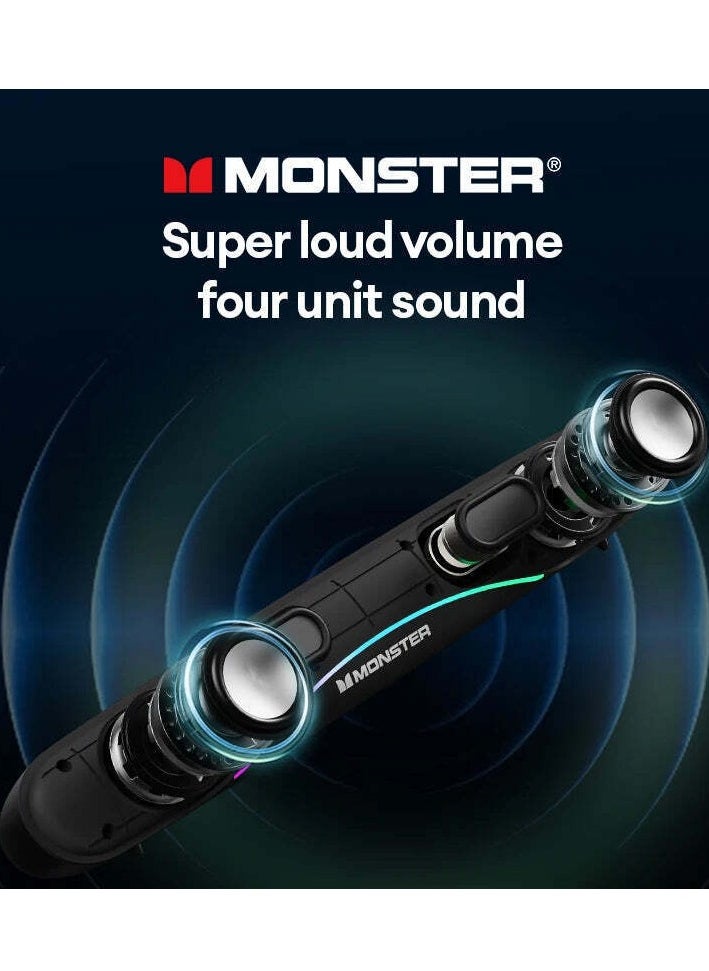 Monster - G08 Bluetooth Speaker  Low latency Smart Compatible Bluetooth 5.3 LED Lights Black - Image 1