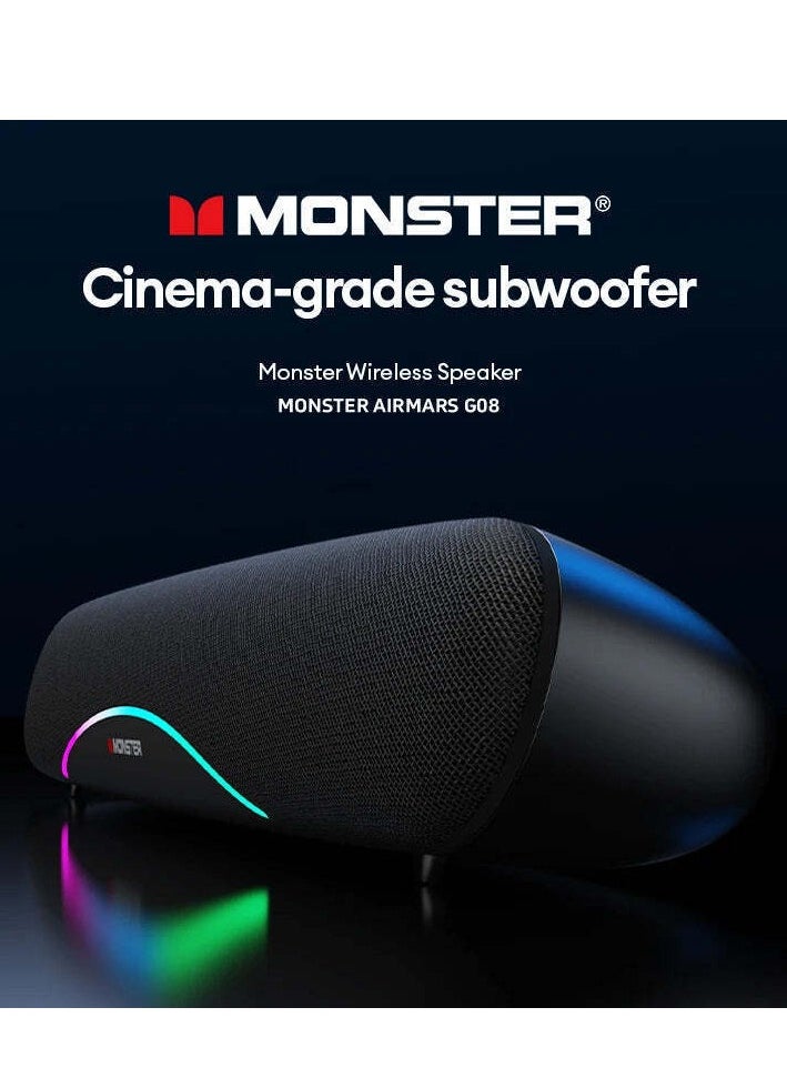 Monster - G08 Bluetooth Speaker  Low latency Smart Compatible Bluetooth 5.3 LED Lights Black - Image 1