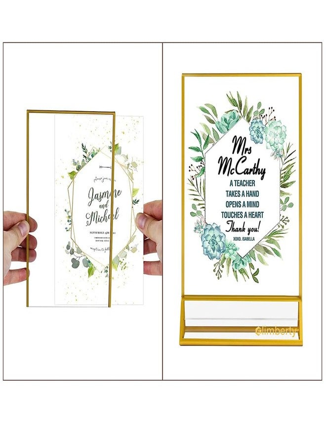 Climberty 6 Pcs A6 Acrylic Gold Signage Holders,4 X 6 Inch Clear Picture Frames With Gold Borders And Vertical Stand,Double Sided Table Menu Display Stand For Restaurant Signs,Wedding Table And Photos - Image 3