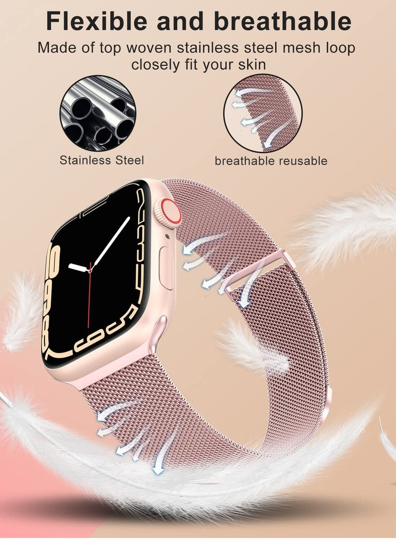 Compatible with Apple Watch Band 42mm 44mm 45mm 46mmfor Women and Men, Stainless Steel Magnetic Metal Wristband Strap Compatible with iWatch Series 10 9 8 7 6 5 4 3 2 1 SE 2/1 Rose Pink - Image 2