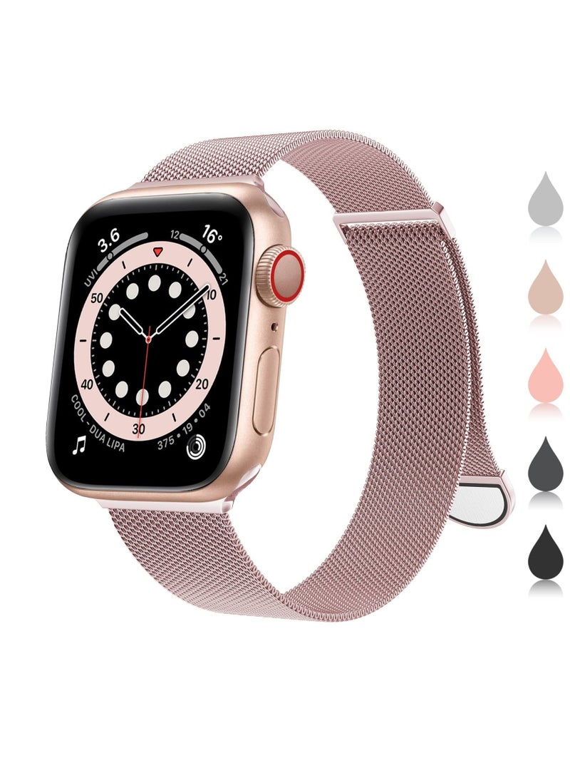 Compatible with Apple Watch Band 42mm 44mm 45mm 46mmfor Women and Men, Stainless Steel Magnetic Metal Wristband Strap Compatible with iWatch Series 10 9 8 7 6 5 4 3 2 1 SE 2/1 Rose Pink - Image 1