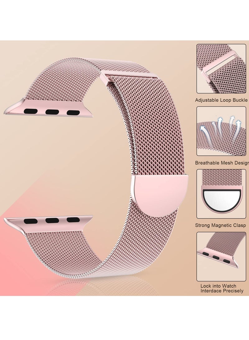 Compatible with Apple Watch Band 42mm 44mm 45mm 46mmfor Women and Men, Stainless Steel Magnetic Metal Wristband Strap Compatible with iWatch Series 10 9 8 7 6 5 4 3 2 1 SE 2/1 Rose Pink - Image 3