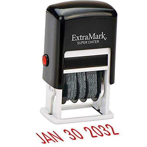 ExtraMark Super Dater Ink Stamp - Self-Inking Rubber Date Stamper - for Documents, Library Books & More - Red Ink - Image 1