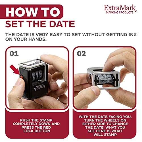 ExtraMark Super Dater Ink Stamp - Self-Inking Rubber Date Stamper - for Documents, Library Books & More - Red Ink - Image 2