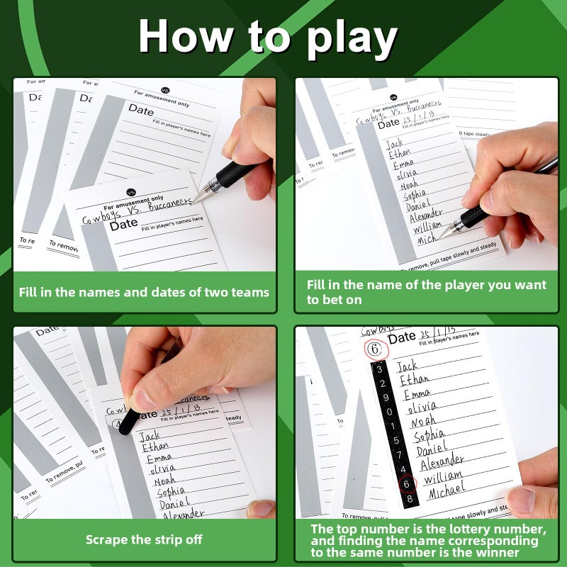 Justforjoyful 200 Packs 10 Line Sports Strip Cards Super Football Bowl Pool Cards No-Repeat Football Strip Cards Scratch off Betting Cards Football Scratch Cards for Soccer Baseball Volleyball Football Party Favors - Image 3