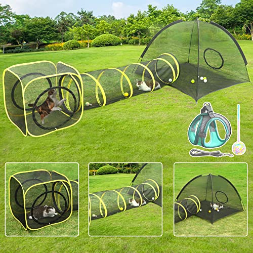 Wilwolfer Outdoor Cat Enclosures for Indoor Portable Mesh Tent Outdoor pet Tunnel Cat Playhouse with Adjustable Cat Harness and Leash for Walking Colorful Tease Ball for Small Animals - Image 1