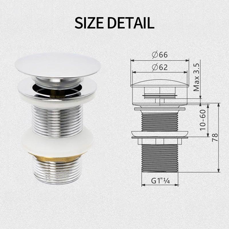 Excefore Pop Up Basin Plug - Solid Brass Click Clack Sink Waste Drainer - Image 3