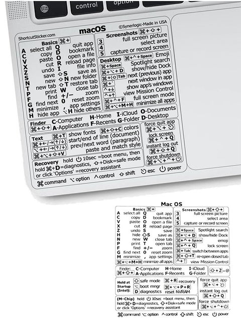 Mac OS Shortcuts Sticker | Keyboard Stickers for macOS | No-Residue Laminated Vinyl MacBook Cheatsheet for Laptop | MacBook Shortcuts 2025 (Clear)
