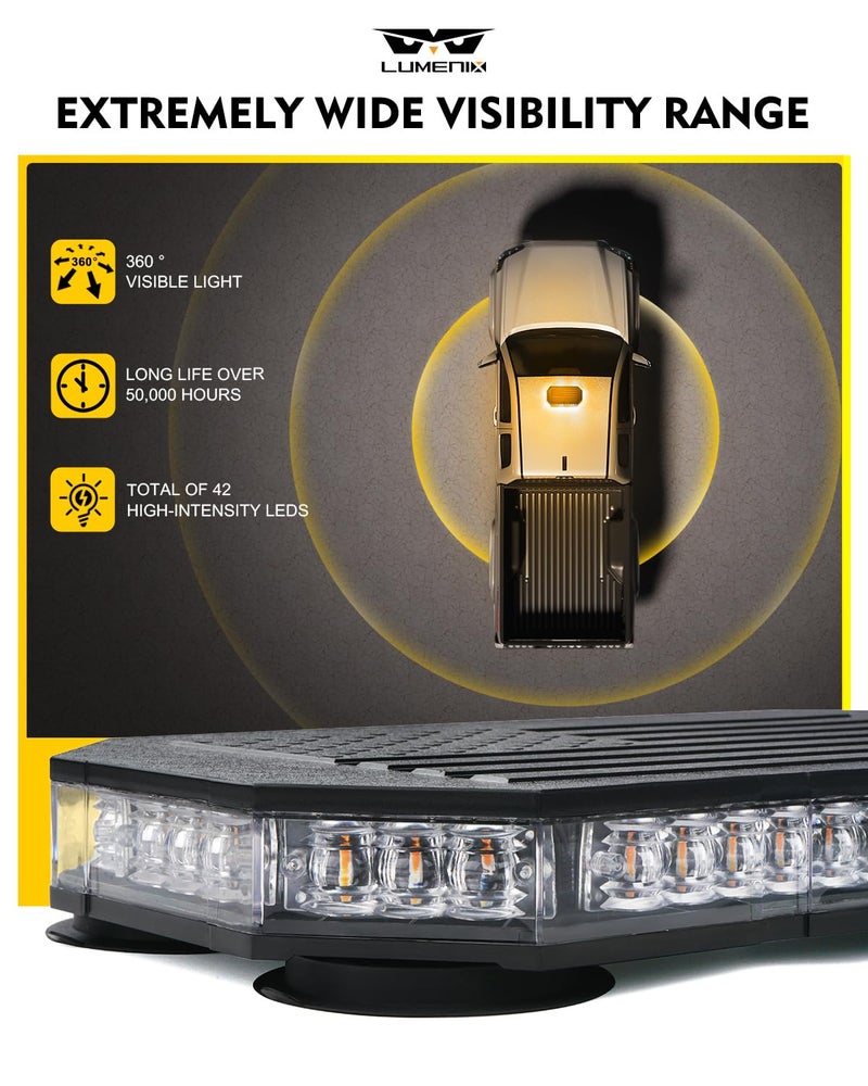 LUMENIX Rooftop Strobe Beacon Lights Bar w/Controller, American Flag Pattern White Amber LED Emergency Warning Traffic Flashing Light for Construction Vehicles Work Trucks Snowplow (Patented Design) - Image 3