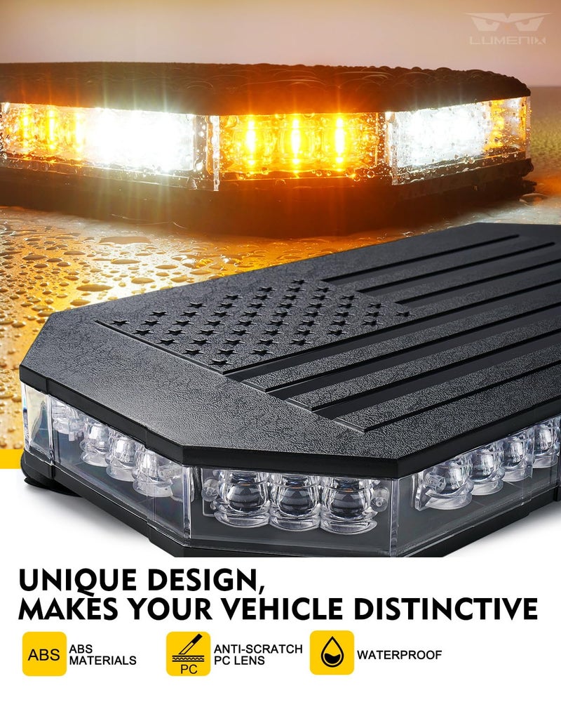 LUMENIX Rooftop Strobe Beacon Lights Bar w/Controller, American Flag Pattern White Amber LED Emergency Warning Traffic Flashing Light for Construction Vehicles Work Trucks Snowplow (Patented Design) - Image 2