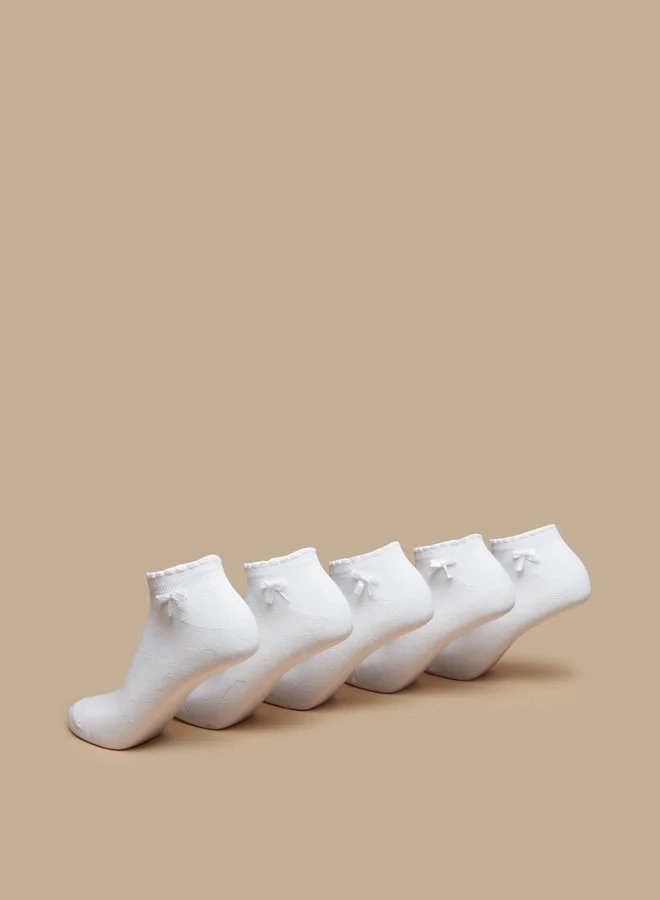 ل ب ل Solid Ankle Length Socks with Bow Detail - Set of 5