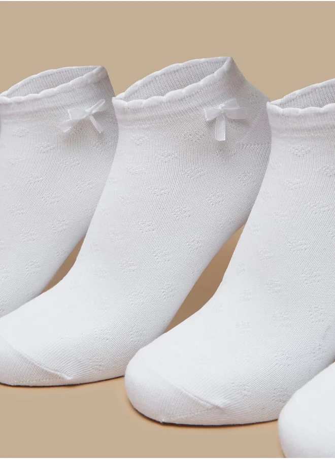 ل ب ل Solid Ankle Length Socks with Bow Detail - Set of 5