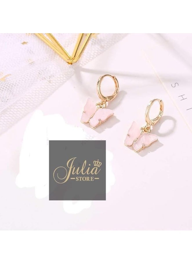 Julia Store - Charm Butterfly Hoop Earrings, 14K Gold Small Butterfly Dangle Earrings,Crystal Butterfly Drop Earring for Women Girls By Julia Store - Image 1