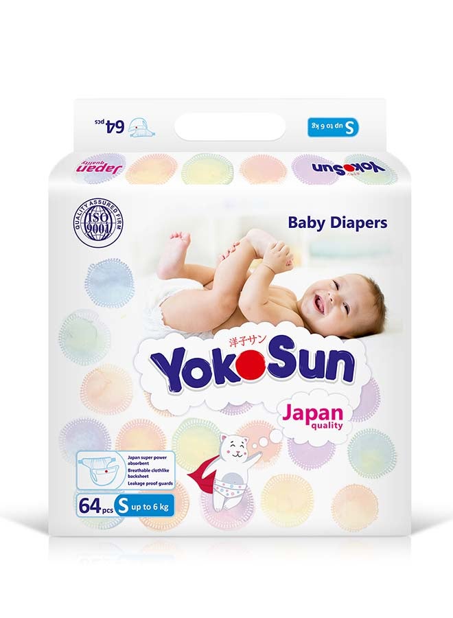 YokoSun Baby Diapers, Size 2 / S (up to 6 kg), 64 pcs â€“ Ultra-Soft, Hypoallergenic Nappies, Japanese Technology for Baby Skin Care, Leakproof with 12-Hour Dryness Protection - Image 1
