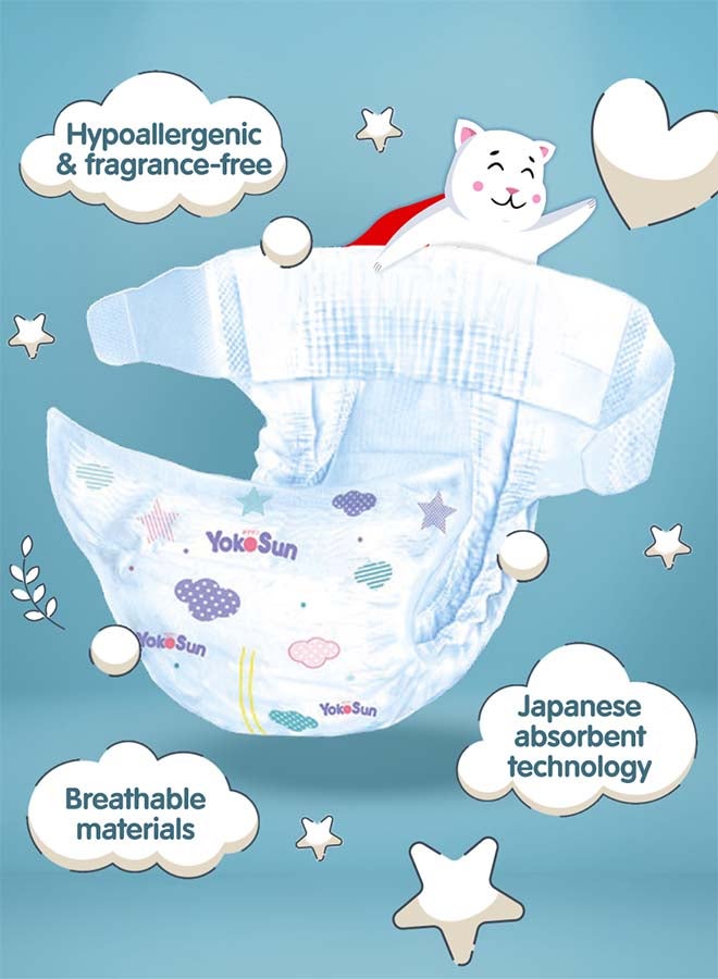 YokoSun Baby Diapers, Size 2 / S (up to 6 kg), 64 pcs â€“ Ultra-Soft, Hypoallergenic Nappies, Japanese Technology for Baby Skin Care, Leakproof with 12-Hour Dryness Protection - Image 3
